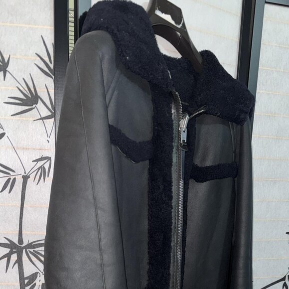 Size:6💕 Coach Genuine Black Shearling Two Side with Hoodie Tall Jacket Coat - Picture 1 of 16